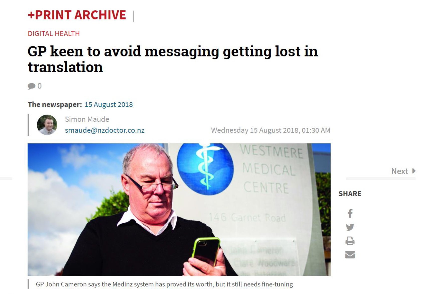 Medinz NZ Doctor article